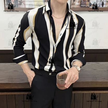 Camisa de rayas para hombre, estilo moderno, manga larga, corte holgado, informal, versátil, para uso diario y urbano.