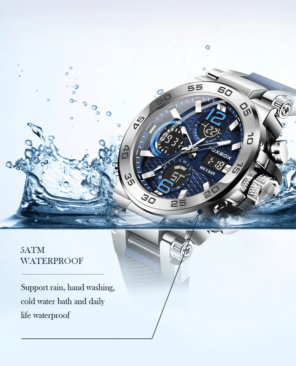 Reloj de pulsera deportivo para hombre FOXBOX Fashion Luxury Quartz, militar, impermeable, con doble pantalla, cronógrafo luminoso + CAJA