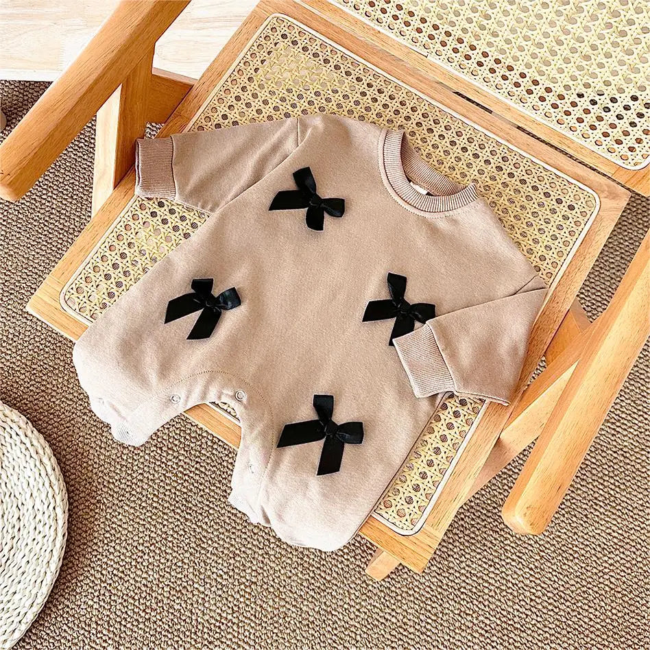 Ropa para bebé recién nacido, mono con lazo para bebé, primavera y otoño, pelele de algodón para niños pequeños de 0 a 18 meses