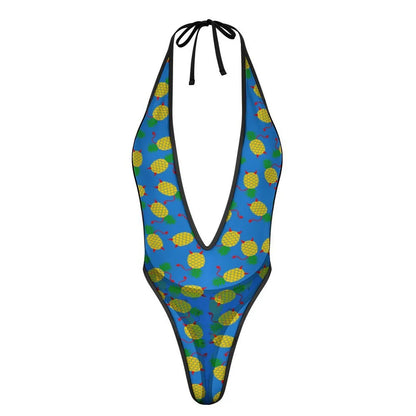 Traje de baño de una pieza para mujer, monokini con escote en V profundo, espalda descubierta y estampado de piña al revés, traje de baño sexy