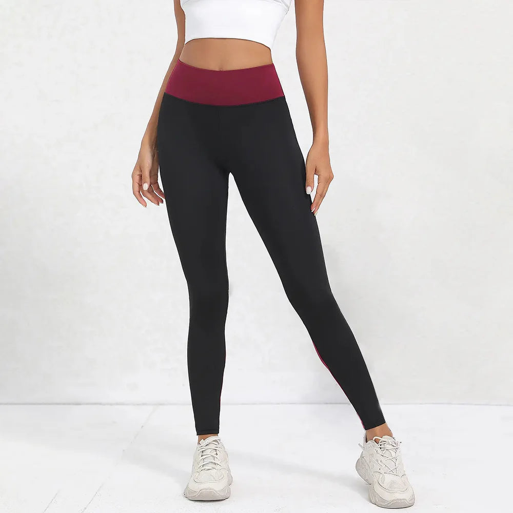 Leggings de yoga de cintura alta con bloques de color para mujer, leggings de entrenamiento con control de abdomen para mujer