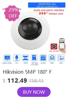 Cámara IP panorámica 4K de 8 MP y 180° compatible con Hikvision, con infrarrojos y ColorVu, audio bidireccional, detección de presencia humana, ranura para tarjeta SD, Plug &amp; Play, NVR HIK.