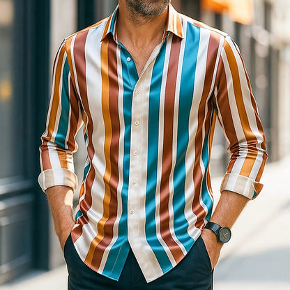 Nueva camisa casual de hombre, popular, a rayas, manga larga, estampado de lunares 3D de lujo, tallas XS a 5XL, corte oversize.