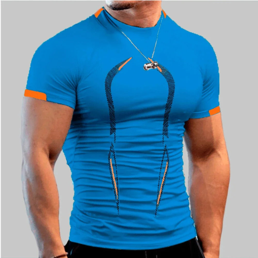 Nueva camiseta deportiva de verano para hombre, transpirable, de secado rápido, para gimnasio y correr.