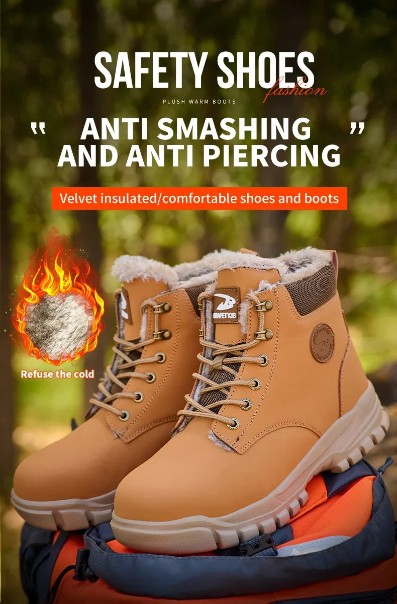 Botas de seguridad para el trabajo para hombre, cálidas y resistentes al agua, con punta de acero, para invierno, 2024