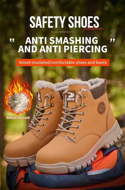 Botas de seguridad para el trabajo para hombre, cálidas y resistentes al agua, con punta de acero, para invierno, 2024