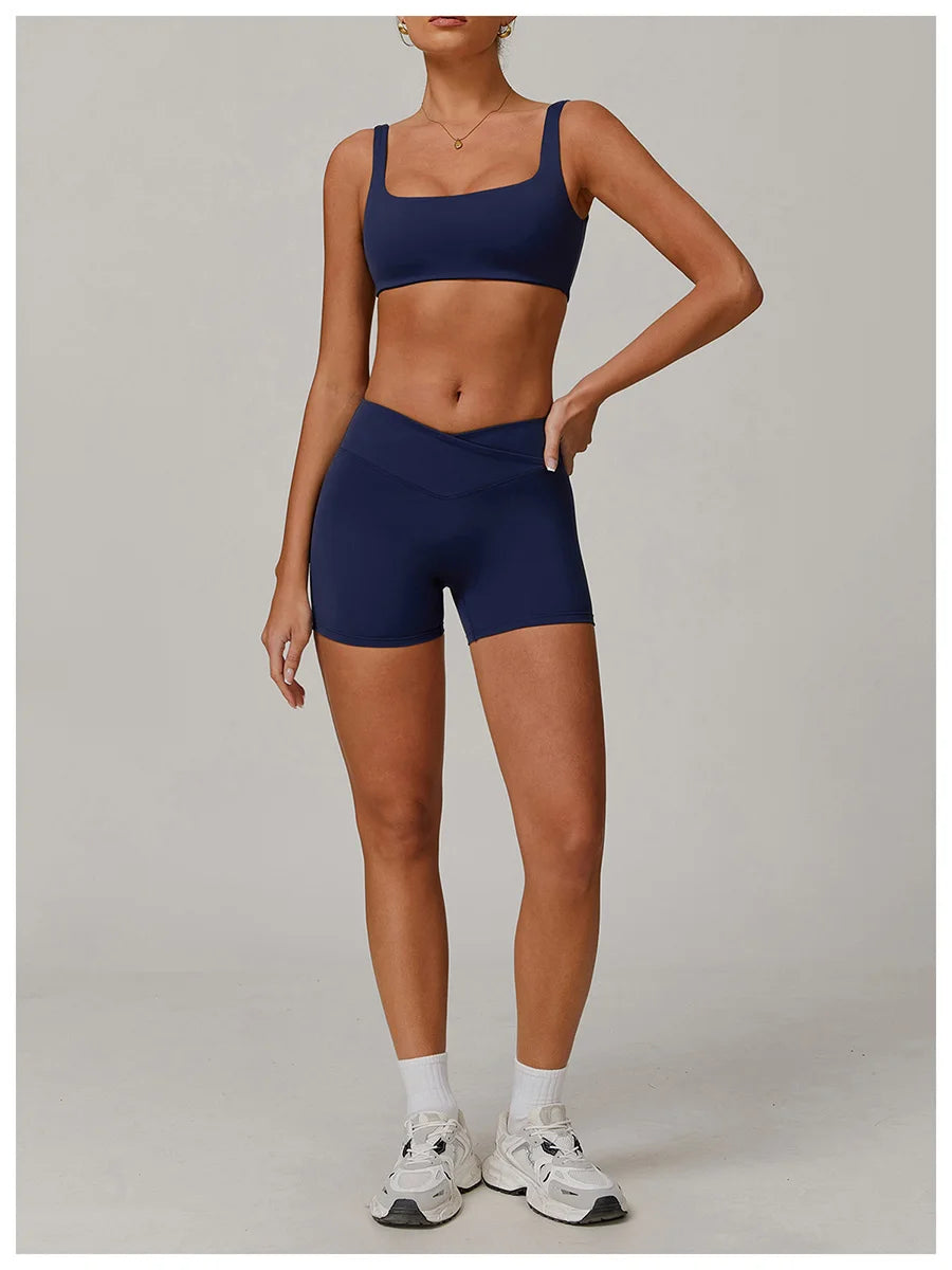 Nuevo conjunto de yoga para mujer, ropa deportiva para gimnasio, sujetador deportivo y pantalones cortos, conjuntos de leggings, atuendos de sensación desnuda, ropa deportiva femenina, chándal