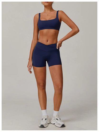 Nuevo conjunto de yoga para mujer, ropa deportiva para gimnasio, sujetador deportivo y pantalones cortos, conjuntos de leggings, atuendos de sensación desnuda, ropa deportiva femenina, chándal