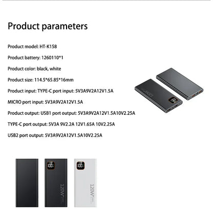 Batería externa portátil Xiaomi de 500.000 mAh y 120 W con carga ultrarrápida y gran capacidad, con pantalla digital para iPhone y Samsung.