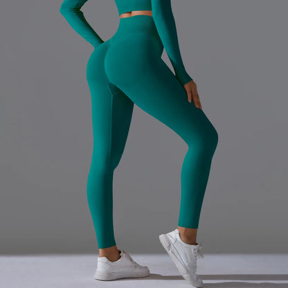 Leggings deportivos de yoga para mujer, sin costuras, cintura alta, elásticos, color sólido, para gimnasio, correr, secado rápido, realce y efecto moldeador.