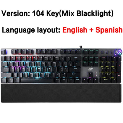 Teclado mecánico para juegos AULA F2088 de 104 teclas con cable, retroiluminado, de metal, anti-efecto fantasma, inglés, hebreo, ruso, español, árabe y coreano.