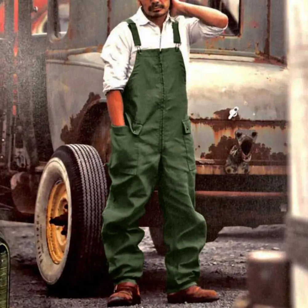 Mono vaquero para hombre, estilo retro informal, con múltiples bolsillos, peto vaquero, pantalón largo con tirantes, estilo urbano.
