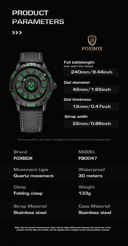 Nuevo reloj de lujo para hombre de la marca original FOXBOX, a la moda, con calavera, puntero deslizante, fuerza magnética, impermeable, de cuarzo.
