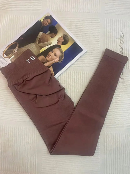 TEVEO Leggings Leggings de yoga sans couture pour femmes Corset taille moyenne collants de fitness hanches à volants Leggings d'