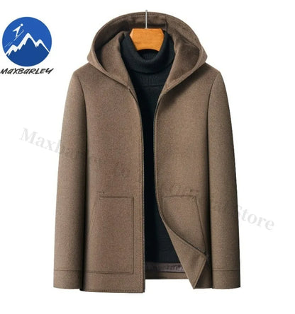 Chaqueta de lana para hombre Maxbarley con capucha, ideal para actividades al aire libre, trabajo, cortavientos, cálida, con forro desmontable de alta calidad y muy cómoda. Abrigo de lana ligero para invierno.