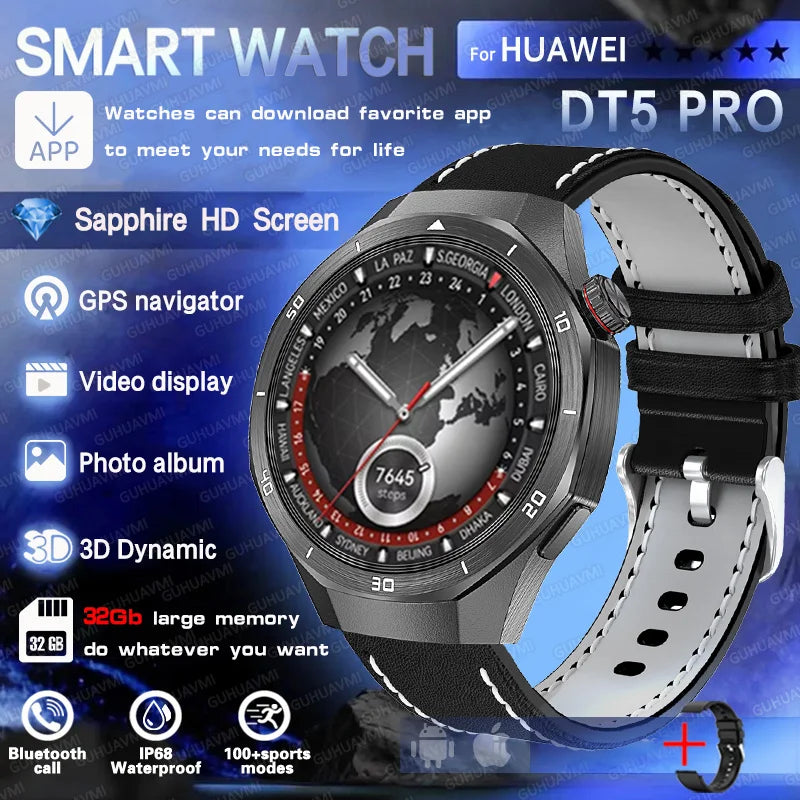 Reloj inteligente HUAWEI DT5 Pro con memoria de 32 GB, música local, llamadas Bluetooth, rastreador GPS, brújula, menú 3D, Bluetooth, para hombres y mujeres (2025)