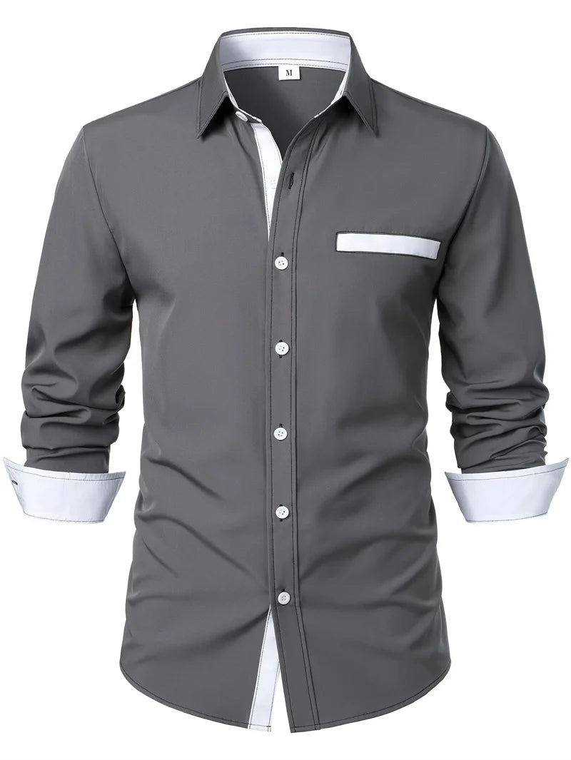 Camisa de manga larga informal y moderna para hombre, transpirable, con degradado y cuello.