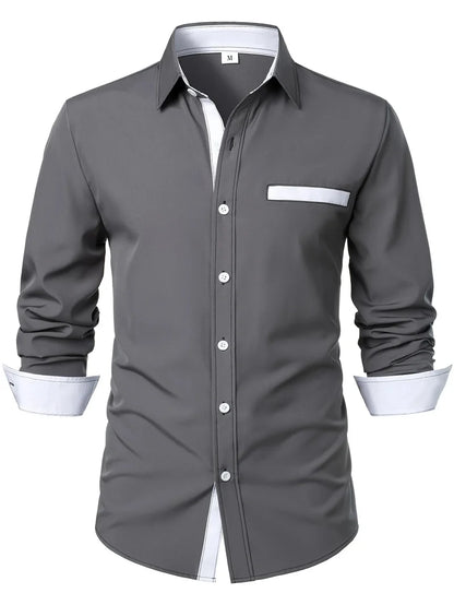 Camisa de manga larga informal y moderna para hombre, transpirable, con degradado y cuello.