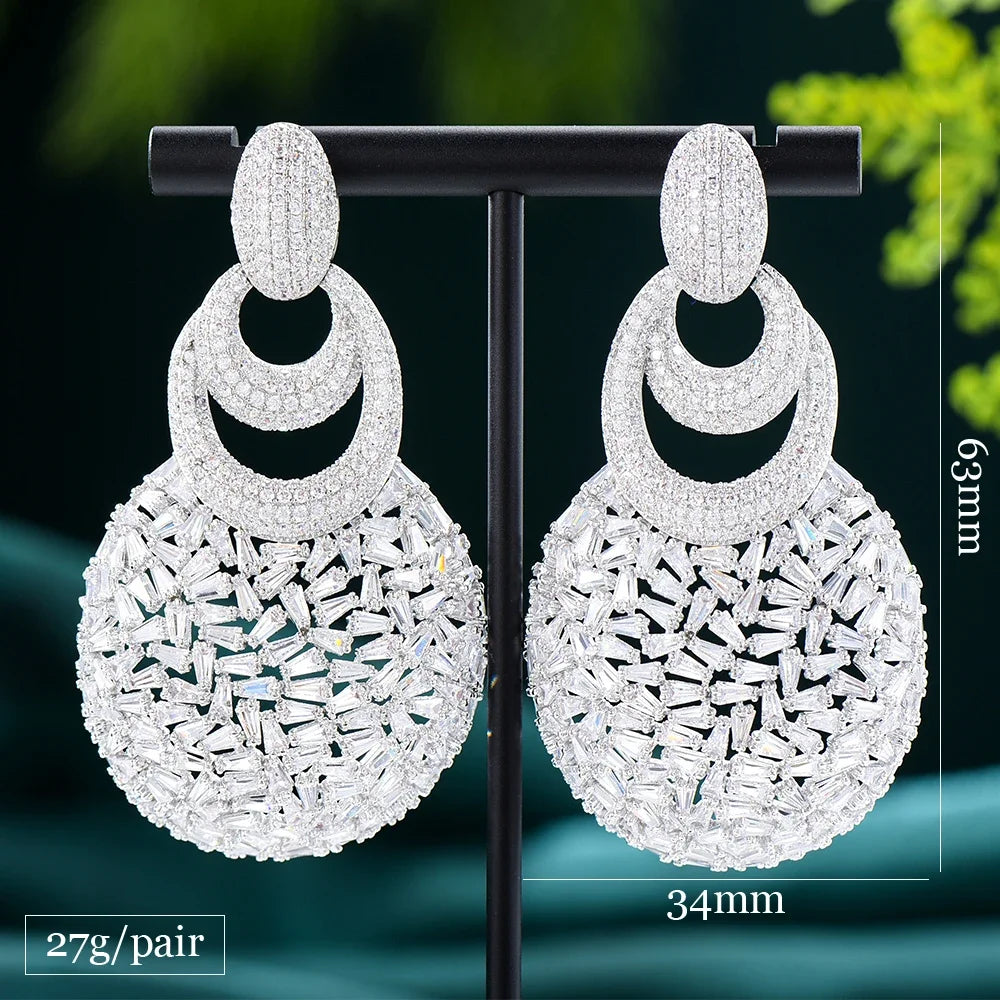 GODKI Nuevos y lujosos pendientes redondos colgantes para mujer, para bodas, fiestas, pendientes dorados huecos de Dubái, joyería de moda de alta calidad