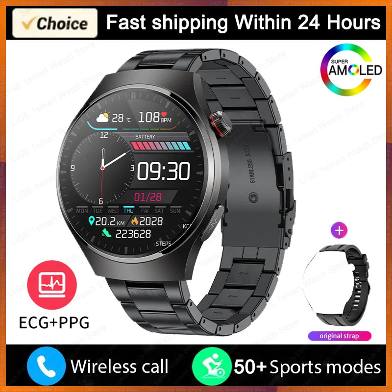 LIGE - Reloj inteligente para hombre Xiaomi ECG+PPG, resistente al agua, con Bluetooth, llamadas, Android IOS, monitor de salud, pantalla AMOLED HD