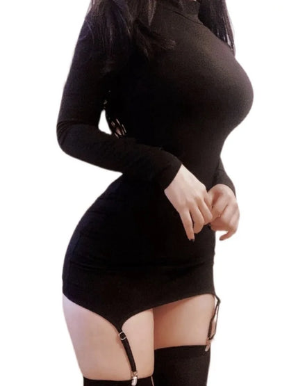 Vestido corto de manga larga sexy WOMENGAGA, calcetines NUEVOS, cintura alta, cuello redondo, elegante, estilo hada, para mujer, coreano, sexy, otoño, 763G