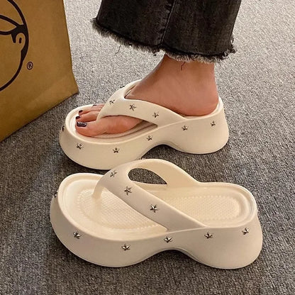 Chanclas de verano antideslizantes de suela gruesa para mujer, cómodas y de moda, para exteriores, de material EVA.