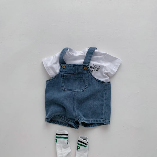 Ropa de bebé para niñas y niños, camiseta con mono vaquero, conjunto de ropa para recién nacidos, 2 piezas