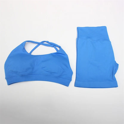 Women's Electric Blue Blossom High Stretch Top Sports Bra Shorts Set Comfortable Gym Workout Yoga Active Wear Impact Outfit