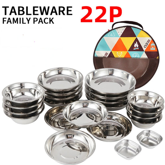 Juego de 17/22 piezas de vajilla de acero inoxidable para acampar, resistente, para picnic al aire libre, ensalada, contenedor de comida, picnic, viaje