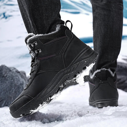 Botas de nieve para hombre, informales, de invierno, con plataforma, antideslizantes, cálidas, de piel, para combate, senderismo, motociclismo, exteriores