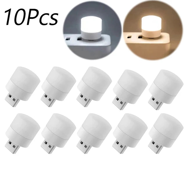 1/10 Mini Luz Nocturna USB Luz Blanca Cálida para Protección Ocular, Ideal para Leer, Leer y Cargar Dispositivos Móviles, Ordenadores y Ordenadores