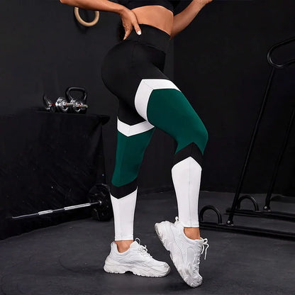 Leggings de yoga de cintura alta con bloques de color para mujer, leggings de entrenamiento con control de abdomen para mujer