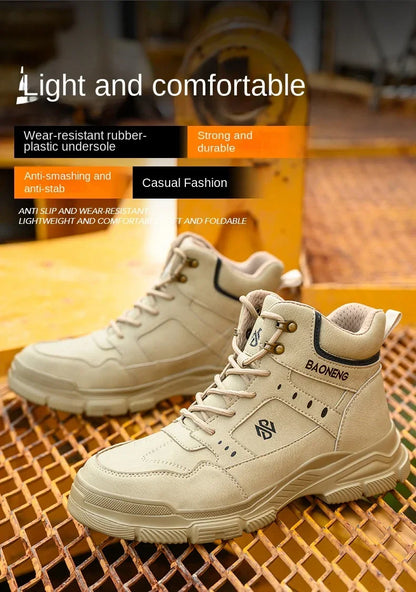 Botas de seguridad de caña alta para hombre, con puntera de acero y protección antipinchazos. Calzado de trabajo resistente y protector para la construcción.