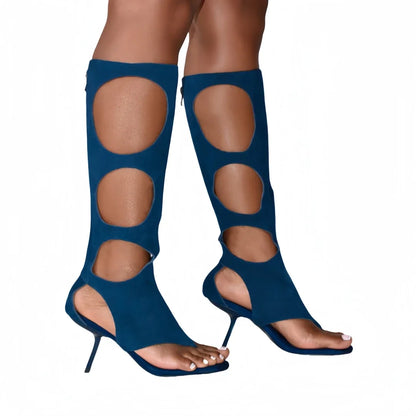 Botas de lujo para mujer (2025) | Tacón de aguja recortado con crin de caballo auténtica y cremallera trasera | Zapatos de vestir para fiestas de noche y club