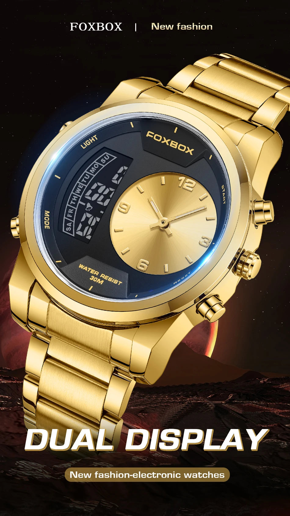 LIGE - Reloj digital de moda para hombre, deportivo, informal, resistente al agua, de cuarzo, cronógrafo de lujo, marca FOXBOX