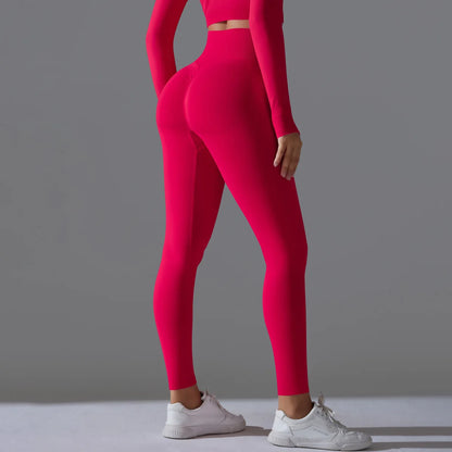 Leggings deportivos de yoga para mujer, sin costuras, cintura alta, elásticos, color sólido, para gimnasio, correr, secado rápido, realce y efecto moldeador.