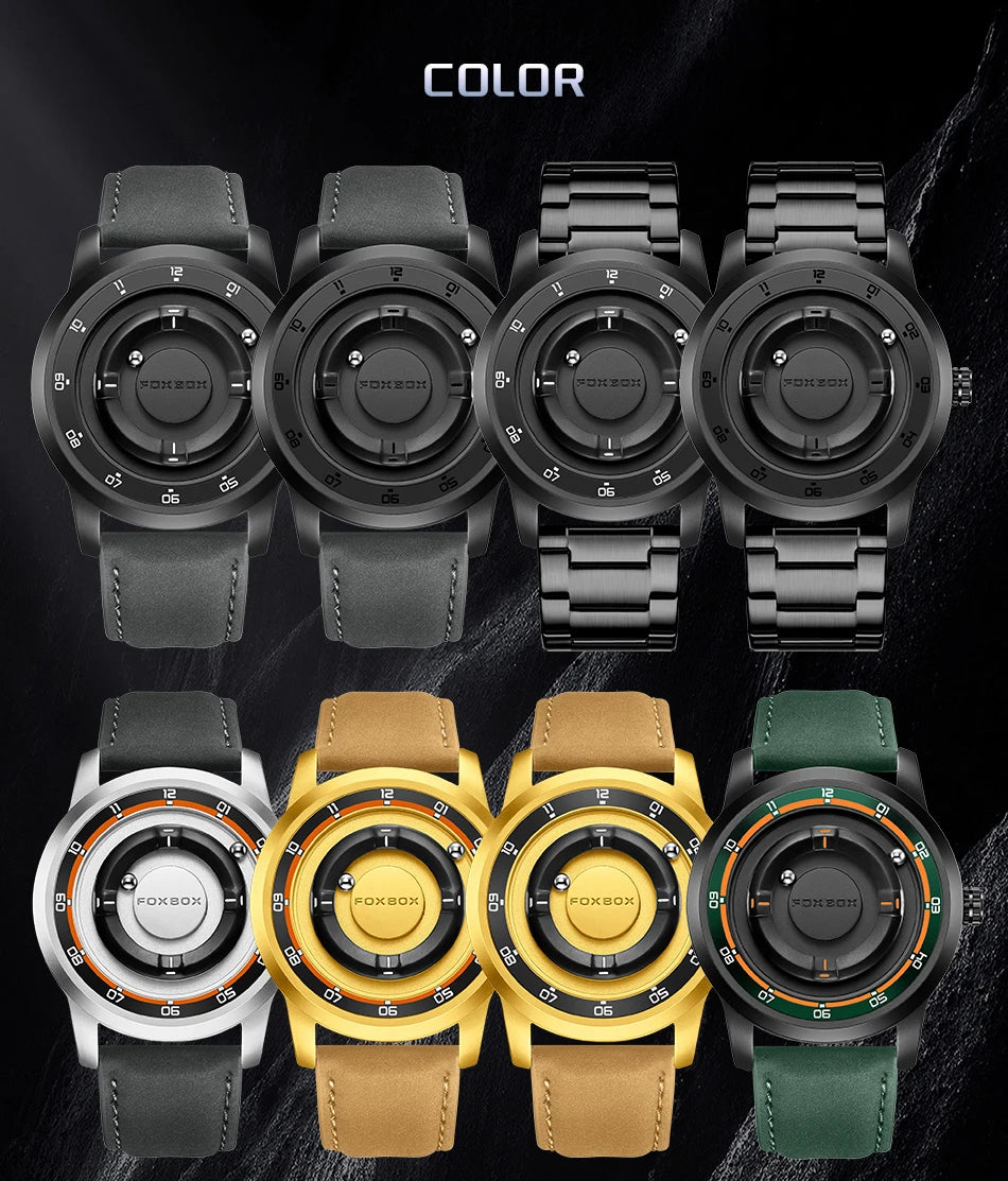 Reloj de pulsera de cuarzo para hombre FOXBOX Fashion, verde, de silicona, resistente al agua, con puntero deslizante y fuerza magnética, para deportes al aire libre.
