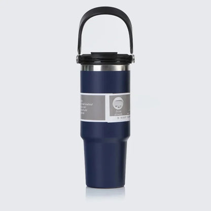 Vaso portátil de acero inoxidable de 30 oz con aislamiento para coche, con pajita y doble pajita para bebidas frías, ideal para usar en el vehículo.