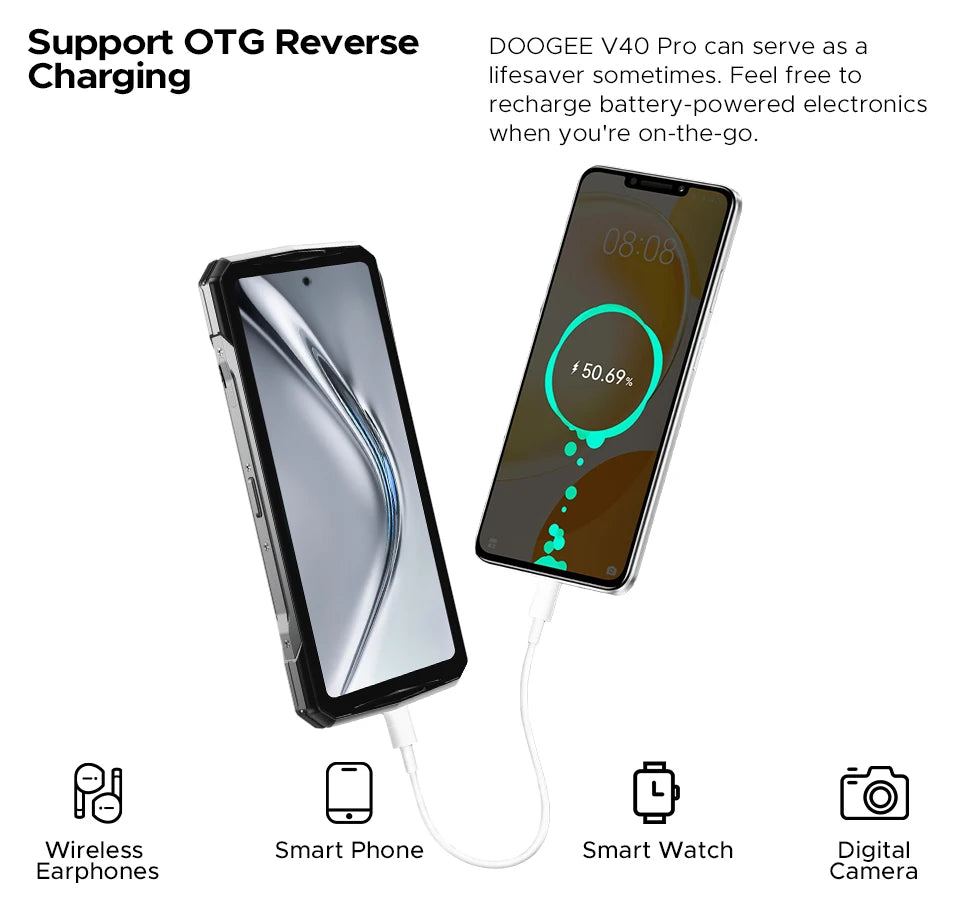 Teléfono robusto DOOGEE V40 Pro 5G versión global, pantalla de 6,78", 16 GB + 512 GB, dimensiones 7300, cámara con IA de 200 MP, 8680 mAh, cargador rápido de 33 W.