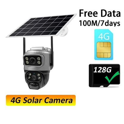 Cámara solar 4G de 8MP con lente dual 4K, PIR, tarjeta SIM integrada, visión nocturna, resistente al agua, cámara IP de seguridad con batería y monitor CCTV.