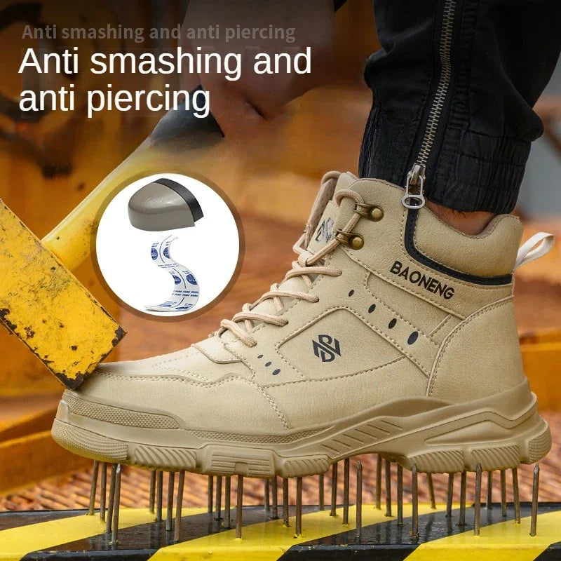 Botas de seguridad de caña alta para hombre, con puntera de acero y protección antipinchazos. Calzado de trabajo resistente y protector para la construcción.
