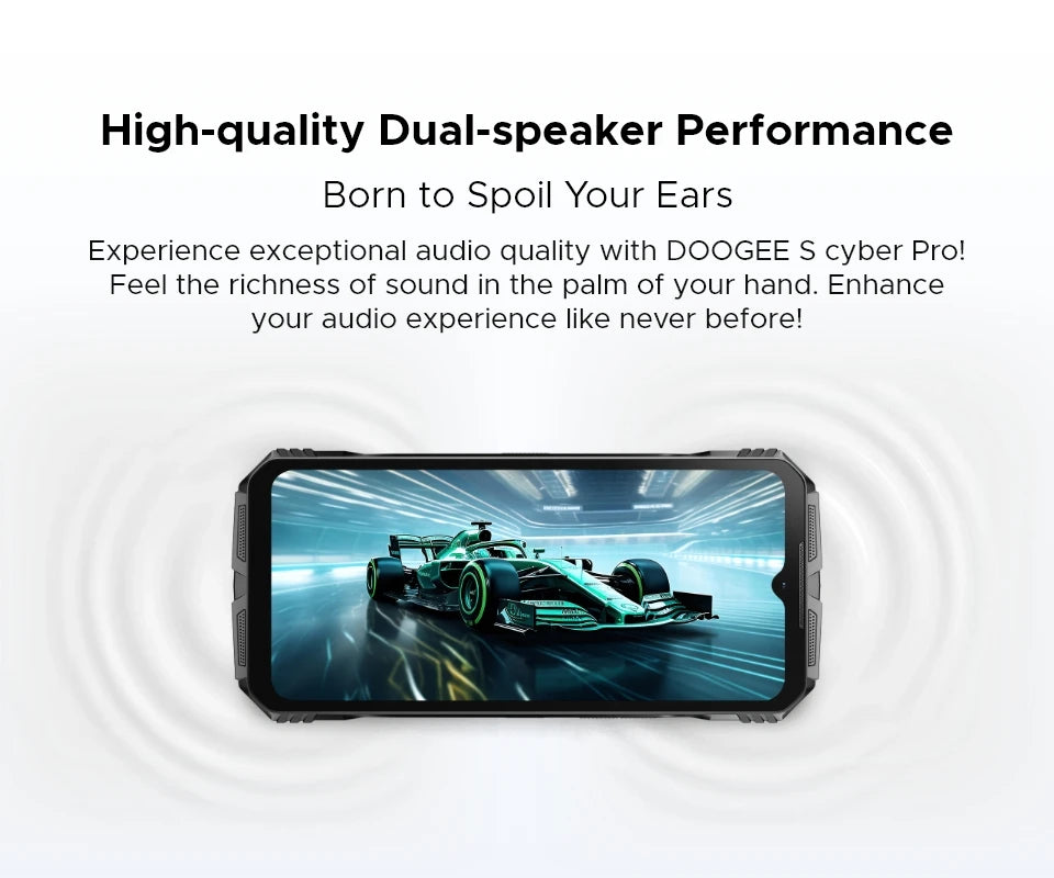 Teléfono resistente DOOGEE S Cyber ​​Pro, 12 GB de RAM, 512 GB de almacenamiento, procesador Helio G100, pantalla IPS FHD+ de 6,6" y 120 Hz, batería de gran capacidad de 10800 mAh, carga de 33 W y NFC.