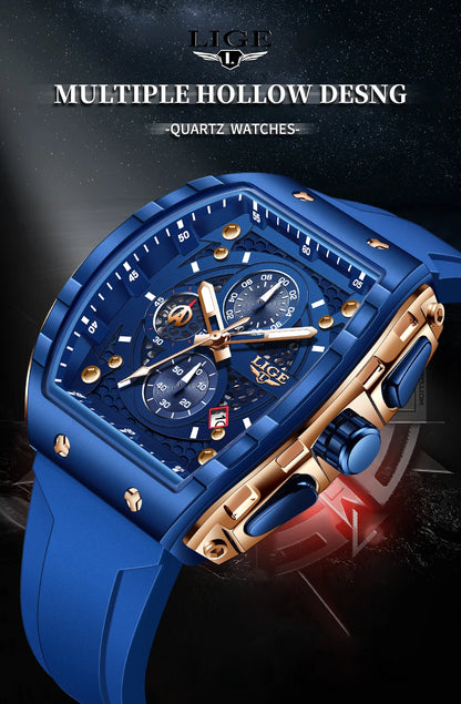 Relojes LIGE de primera marca para hombre, reloj de pulsera de cuarzo cuadrado de lujo, reloj cronógrafo luminoso resistente al agua para hombre, reloj con fecha