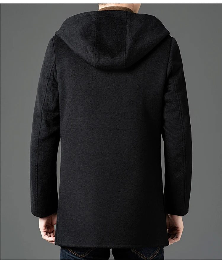 Abrigo largo de lana para hombre COMXZ, colección invierno 2025, gabardina de cachemir de diseño, chaqueta con capucha y forro de plumón de pato blanco, abrigo de lana de lujo