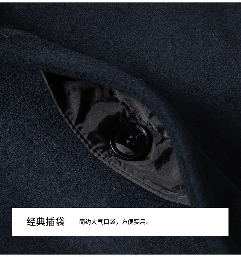 Abrigos de lana con cuello de piel para hombre, estilo informal de negocios, chaquetas extralargas de cachemir, gabardinas de invierno, forro polar de alta calidad para hombre, mezcla de lana cálida