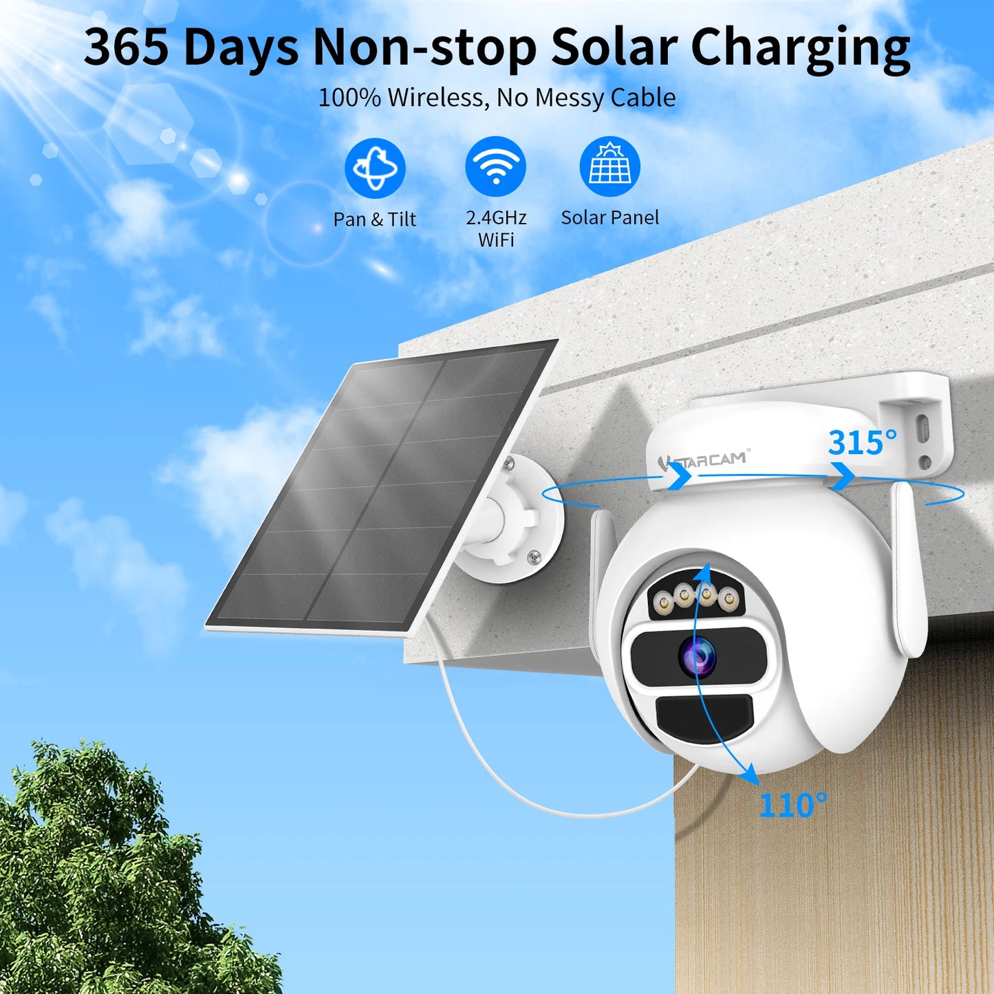 Cámaras de seguridad solares Vstarcam 2K 3MP inalámbricas para exteriores con alimentación por batería, resistentes al agua IP66, detección humana PIR, audio bidireccional