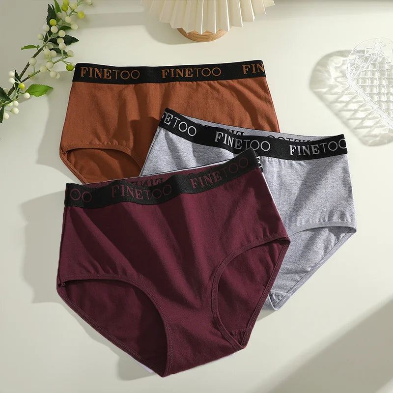 Finetoo - 3 calzoncillos de algodón para mujer, tallas grandes, sin costuras, transpirables, de cintura baja, suaves, tallas S-XXL