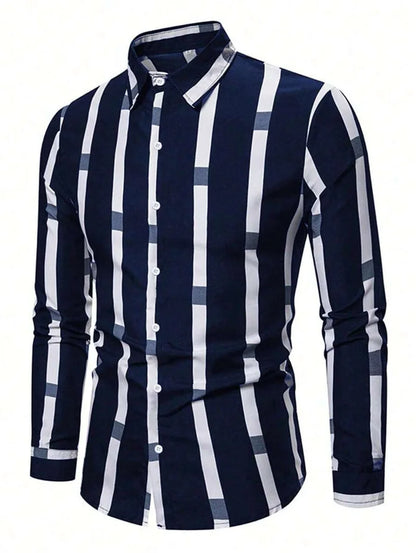 2025 new men's classic striped checkered long sleeved shirt men's classic pink casual fashion shirt top