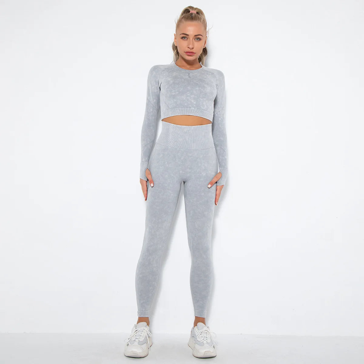 Conjunto de gimnasio con top corto sin costuras para mujer, conjunto de entrenamiento de yoga, ropa deportiva, leggings push up, chándal