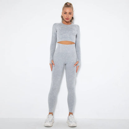 Conjunto de gimnasio con top corto sin costuras para mujer, conjunto de entrenamiento de yoga, ropa deportiva, leggings push up, chándal